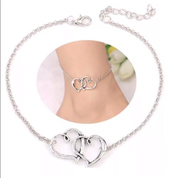 New !! 925 Silver Double Hearts Anklet - Picture 5 of 5